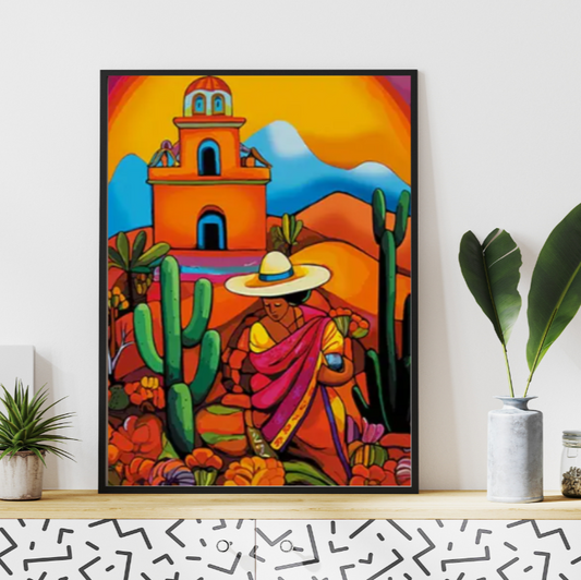 Mexican harvest vibrant abstract framed canvas print | Red, orange, green | 30 cm x 40 cm