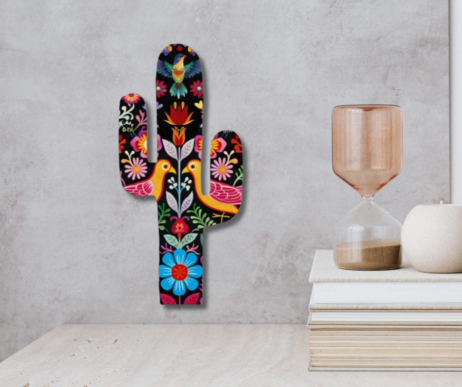 Vibrant Mexican-themed laser-cut cactus timber wall hangings