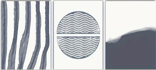 Boho coastal abstract |  High quality UV protected framed canvas print | Blue/grey and white | Set of 3 | 30 cm x 40 cm