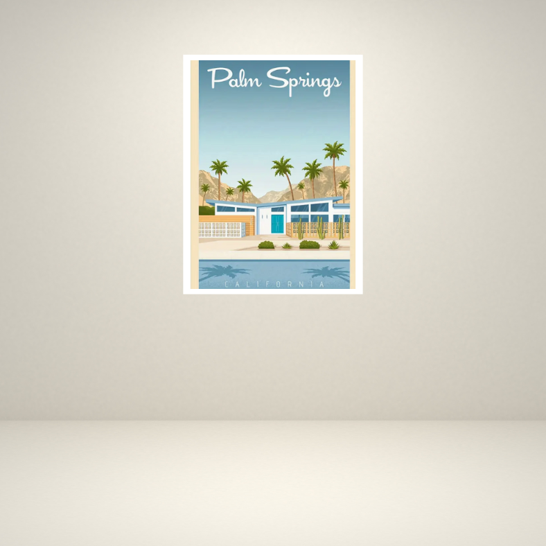 Palm Springs vintage poster high quality UV protected framed canvas print | Blue, beige, green | Style A | 30 cm x 40 cm