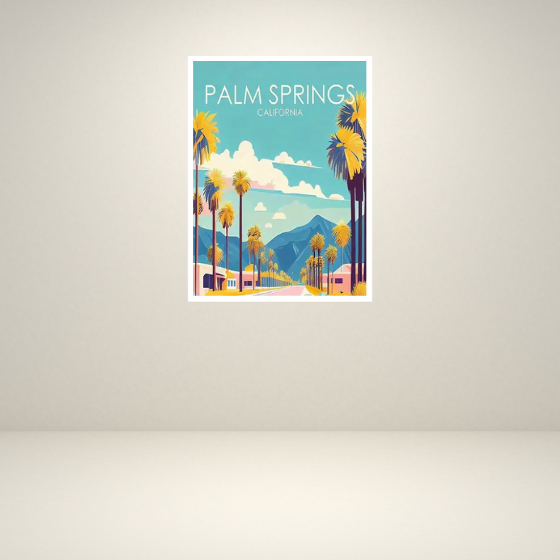 Palm Springs vintage poster high quality UV protected framed canvas print | Teal, aqua, pink, white | Style C | 30 cm x 40 cm