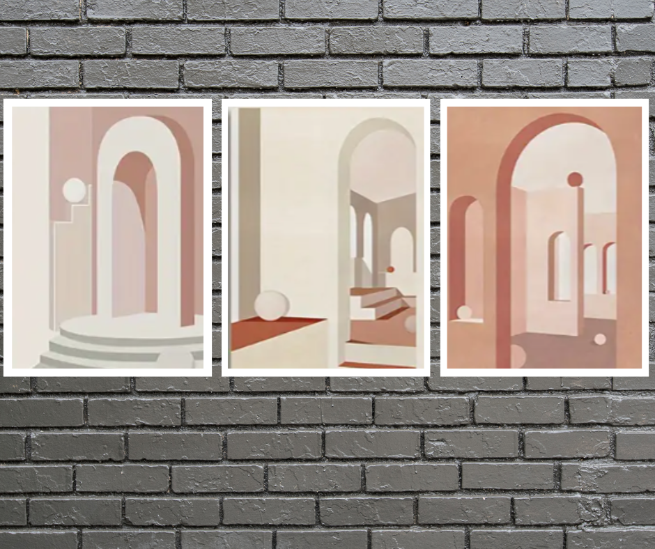 em.belle.ish Art deco pink and tan 30cm x 40cm