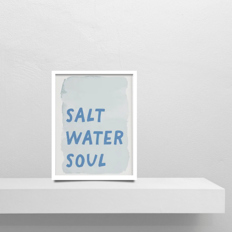 Salt water soul high quality framed canvas print | Light blue, white  | 30 cm x 40 cm