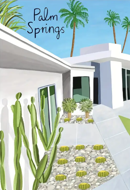Palm Springs vintage poster high quality UV protected framed canvas print | Blue, beige, green | Style B | 30 cm x 40 cm