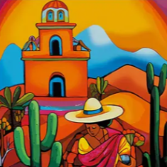 Mexican harvest vibrant abstract framed canvas print | Red, orange, green | 30 cm x 40 cm