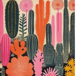 Vibrant cactus desert scene high quality UV protected framed canvas print | Black, red, pink | 30 cm x 40 cm
