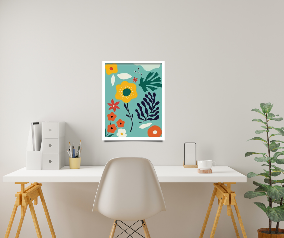 Vibrant, floral |  High quality UV protected framed canvas print | Pink, green, yellow | Set of 2 | 30 cm x 40 cm | Style A