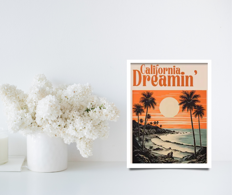 Vintage California dreamin' surfing poster high quality framed canvas prints | 30 cm x 40 cm