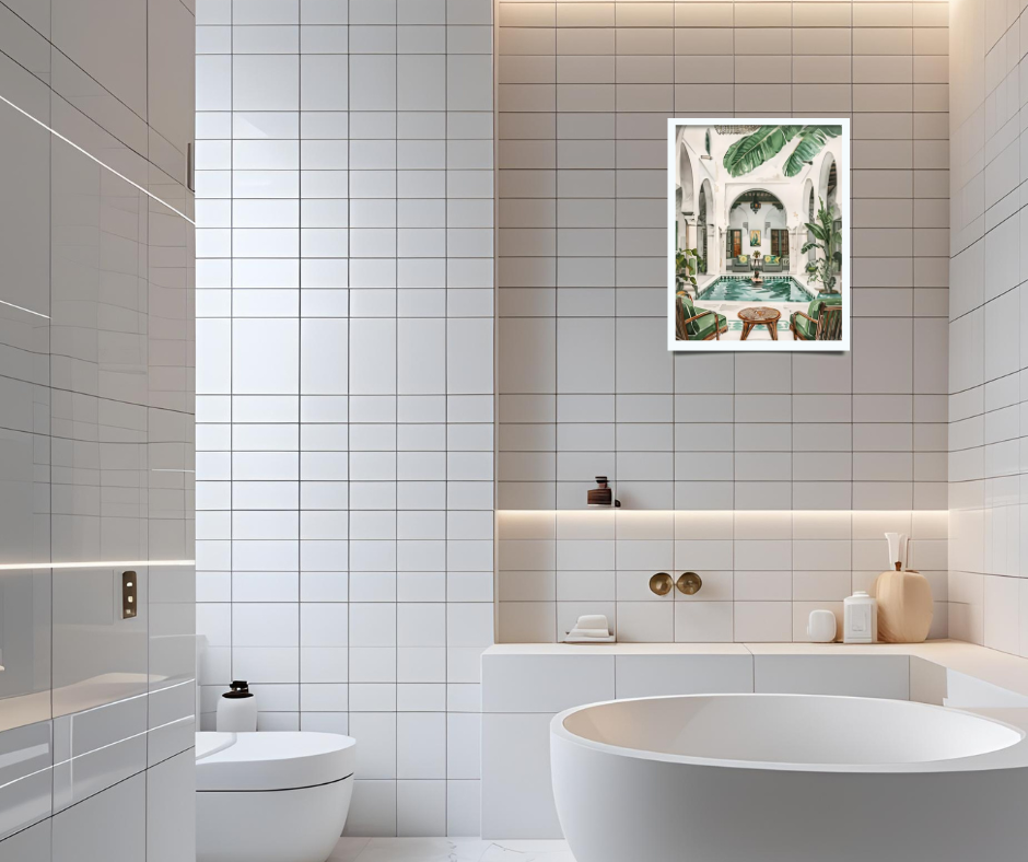 Vintage Moroccan baths framed canvas print | Green, brown, cream | 40 cm x 30 cm