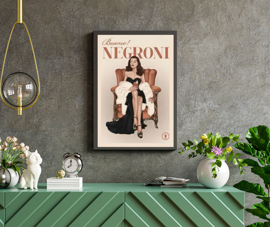 Vintage Negroni drinks poster framed canvas print | Red, black, white | 40 cm x 30 cm