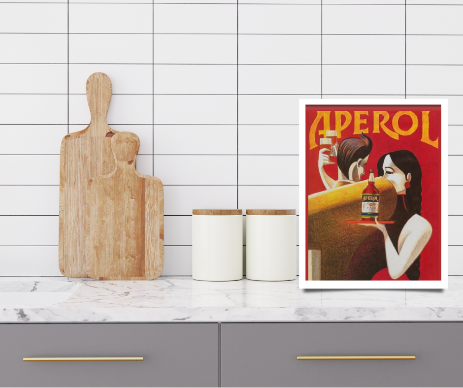 Vintage Aperol drinks poster framed canvas print | Red, yellow, grey | 40 cm x 30 cm