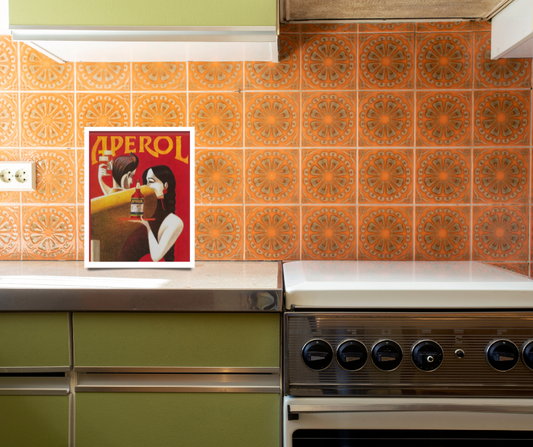 Vintage Aperol drinks poster framed canvas print | Red, yellow, grey | 40 cm x 30 cm