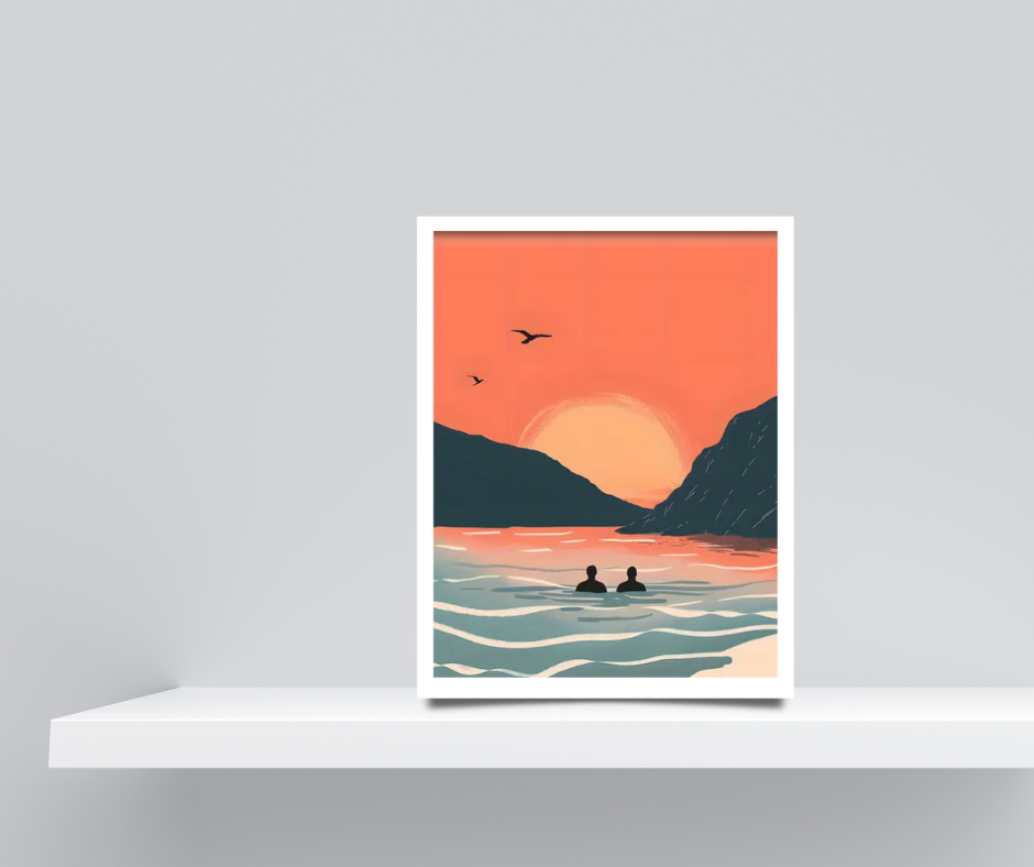 Vintage sunset surfing poster high quality framed canvas prints | 30 cm x 40 cm