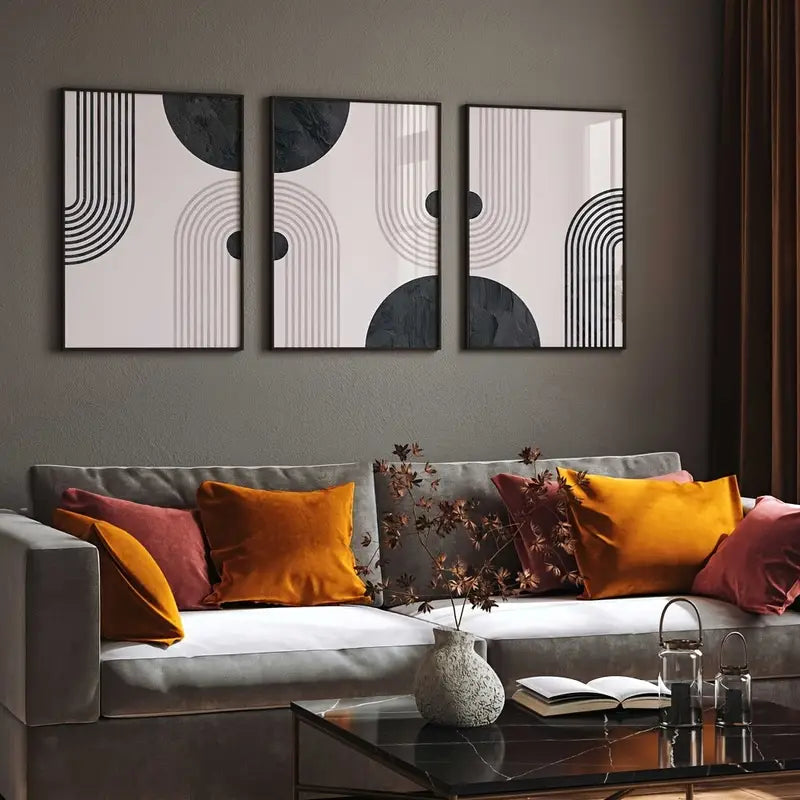 em.belle.ish beige and black geometric set of 3 30cm x 40cm