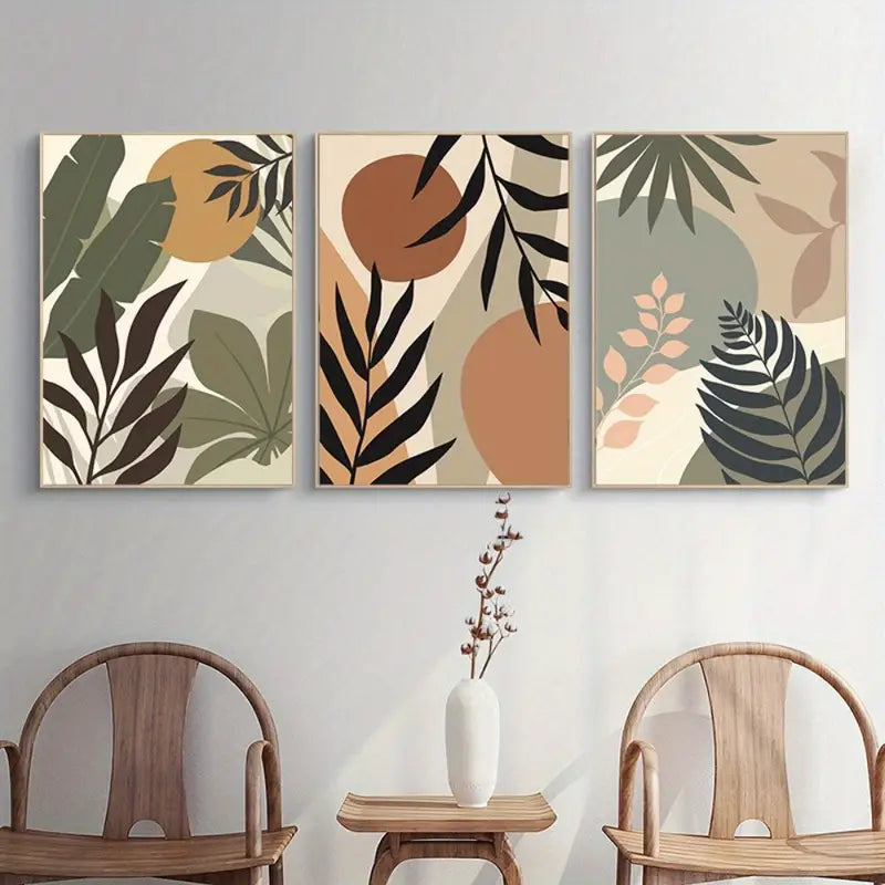 Boho botanicals |  High quality UV protected framed canvas print | Olive, beige, grey | Set of 3 | 50 cm x 70 cm | LGE